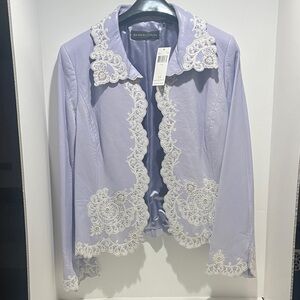 Dana Buchman Lavender Leather Jacket w/Lace & Bead Detail, Scalloped, Sz 14- NWT
